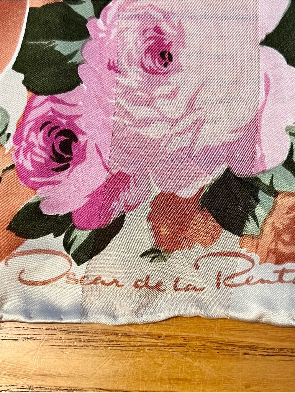 Oscar de la Renta Pink and Green Rose-Print Table Linen